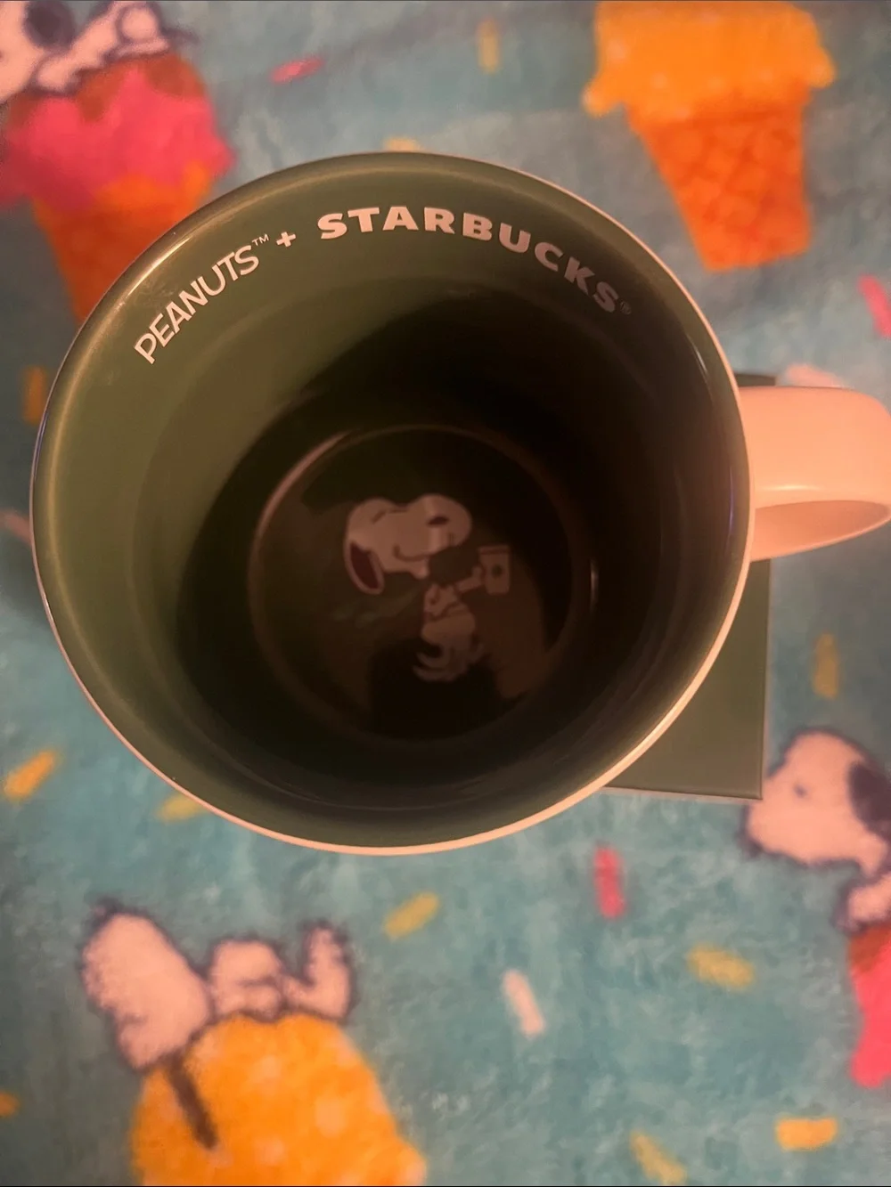 Peanuts Starbucks Kids Mug White with Green Interior and Multicolor Characters